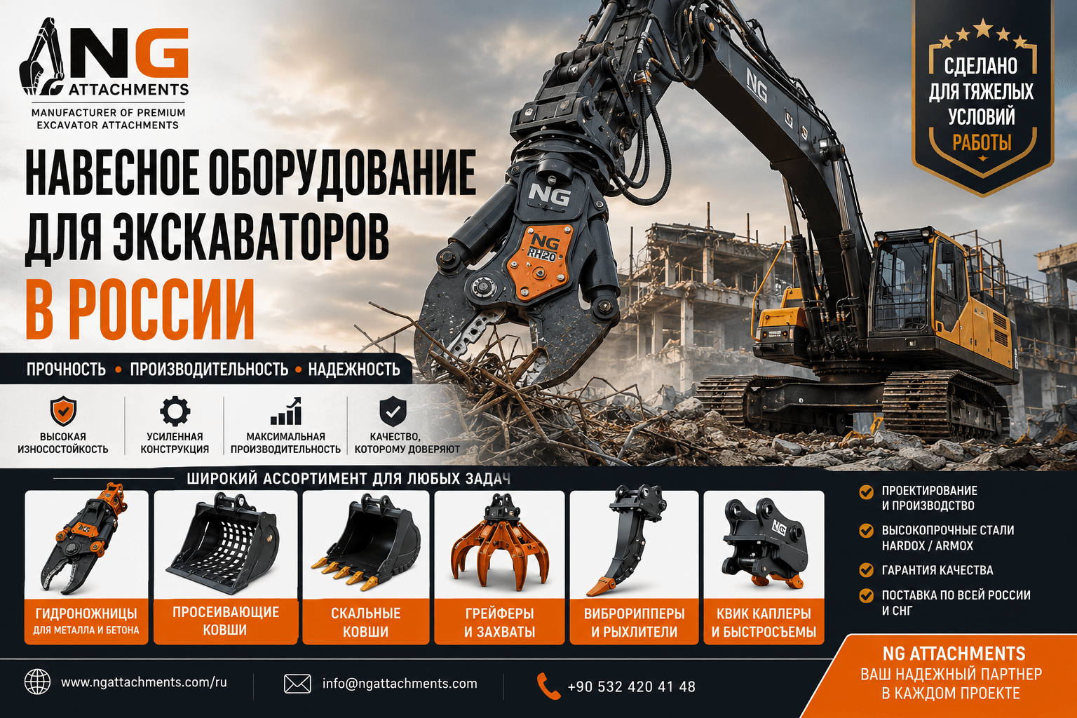 Навесное оборудование для экскаваторов в России – гидроножницы, ковши, грейферы и квик-каплеры