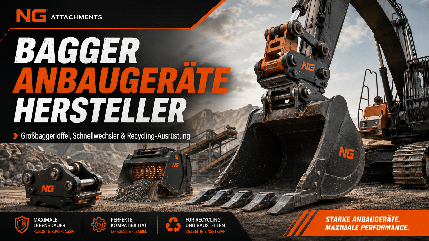 Bagger Anbaugeräte Hersteller | Großbaggerlöffel, Schnellwechsler & Recycling-Ausrüstung